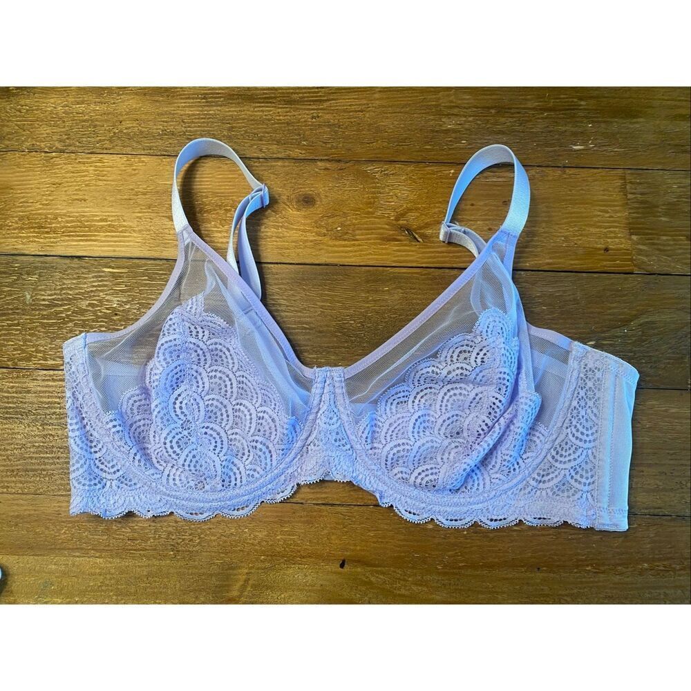 HSIA 38D Mermaid Scales Lace Underwire Bra purple lingerie sexy sheer